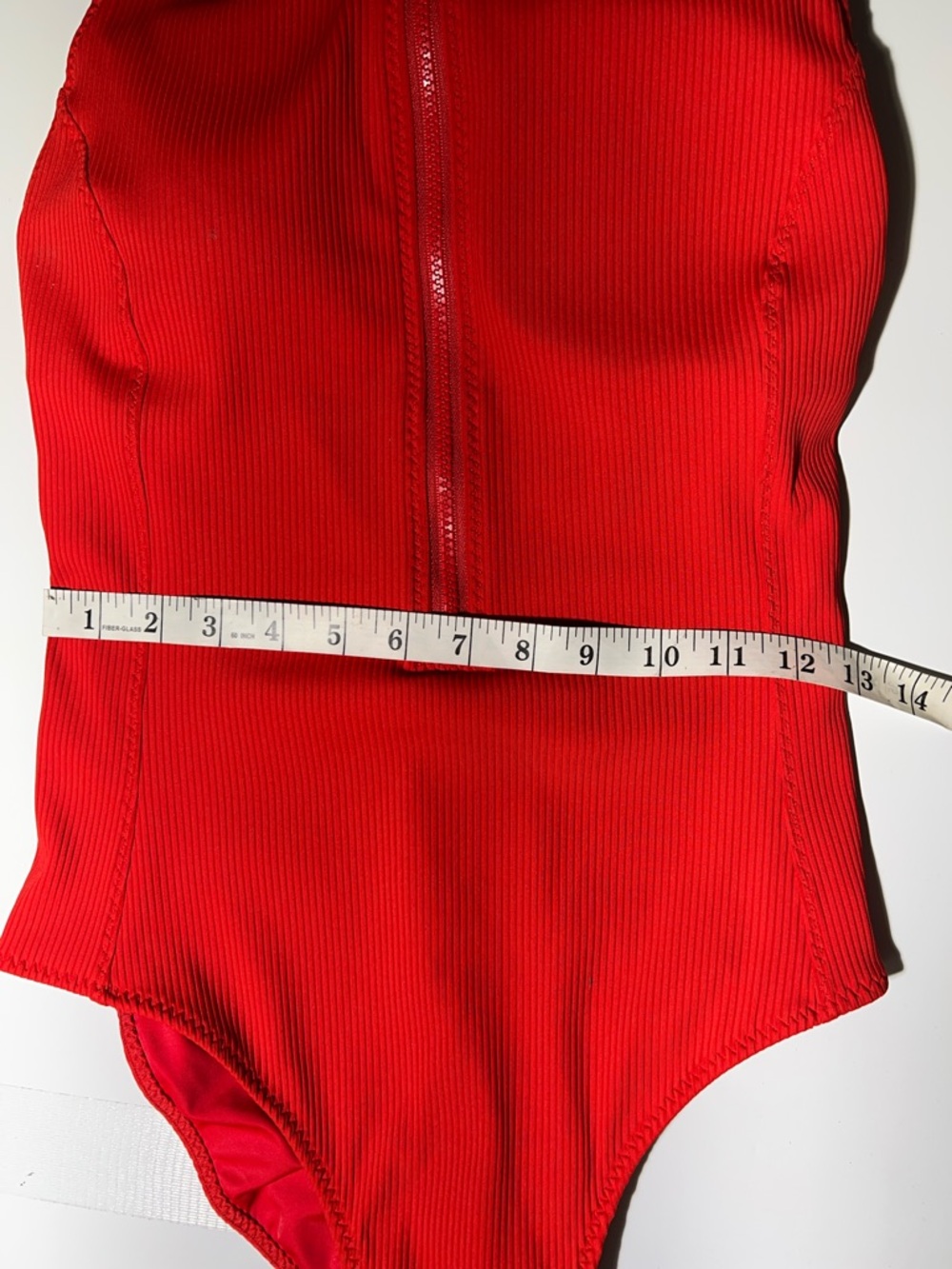 Fabletics Bright Red Ribbed Zip-Front One-Piece Swimsuit - Picture 9 of 9